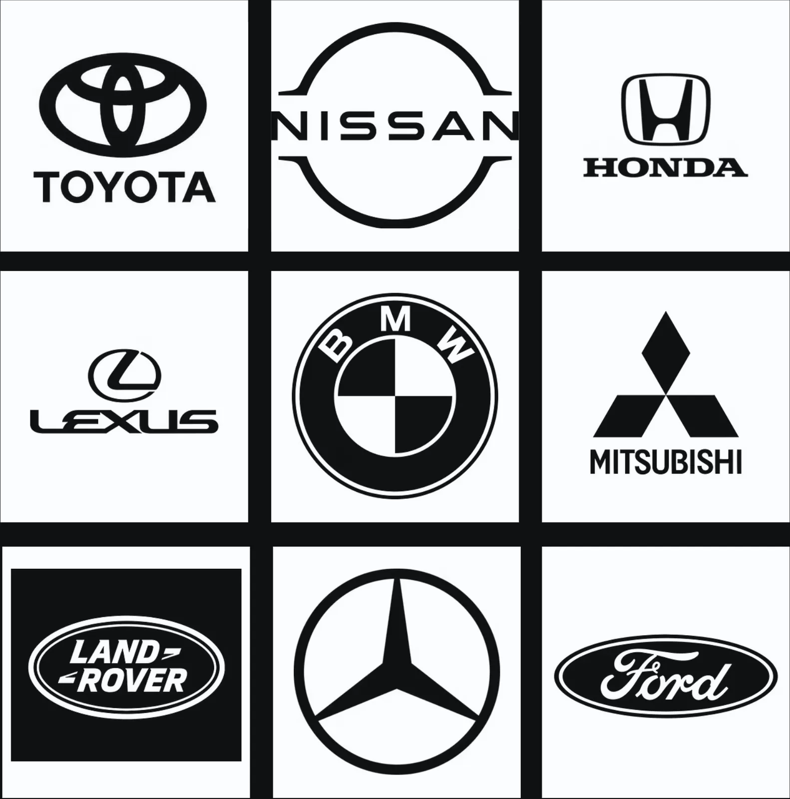 TOYOTA, NISSAN, HONDA, LEXUS, BMW, MITSUBISHI, LAND ROVER, Mercedes-Benz, Ford